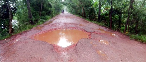 আমতলীতে নির্মাণের ১০মাসেই সড়কে খানাখন্দ!