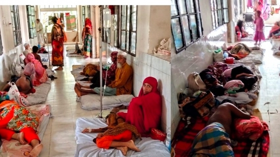 <small>ডেঙ্গু রোগীর চাপ বাড়ছে </small> মির্জাগঞ্জে হাসপাতালে ঠাঁই নেই, মেঝে-বারান্দায় চলছে চিকিৎসা